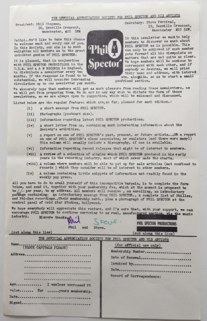 Here's Phil and Steve's original description of their vision for the PSAS sent out to the likeminded fans who responded to their music paper ad. 